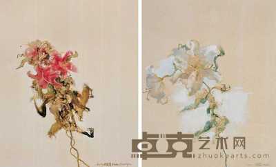 周春芽 1999年作 红百合，青百合（二件） 74×62cm×2